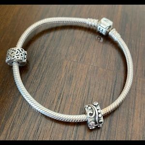 Silver Pandora Bracelet with 2 Clip Charms